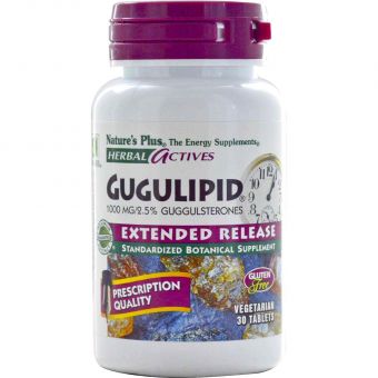 Гуггул, Gugulipid, Nature's Plus, Herbal Actives, 1000 мг, 30 таблеток