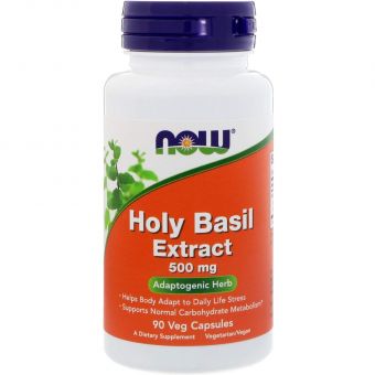 Базилик священный, экстракт, Holy Basil, Now Foods, 500 мг, 90 вегетарианских капсул