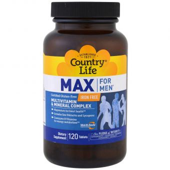 Мультивитамины для мужчин, Multivitamin & Mineral, Country Life, без железа, 120 таблеток