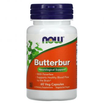 Белокопытник лекарственный, пиретрум, Butterbur, Now Foods, 60 вегетарианских капсул