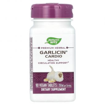 Часник (гарліцин), Garlicin, Cardio, Nature's Way, для підтримки серця, 350 мг, 90 веганських таблеток