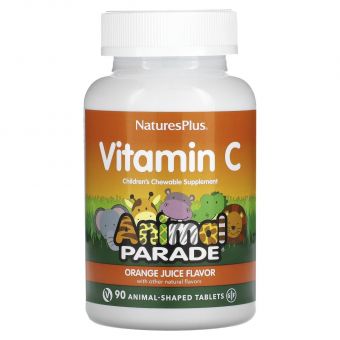 Витамин С, Children's Chewable Vitamin C,  Nature's Plus, Animal Parade, апельсиновый вкус, 90 жевательных конфет