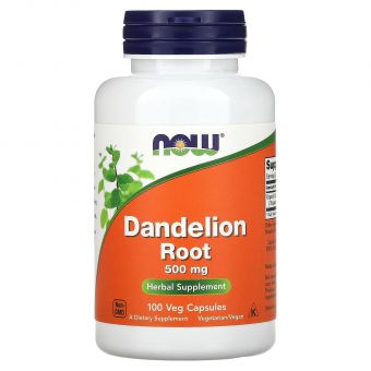 Корень одуванчика, Dandelion Root, Now Foods, 500 мг, 100 вегетарианских  капсул