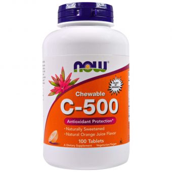 Вітамін С жувальний, Chewable C-500, Now Foods, смак апельсинового соку, 100 таблеток