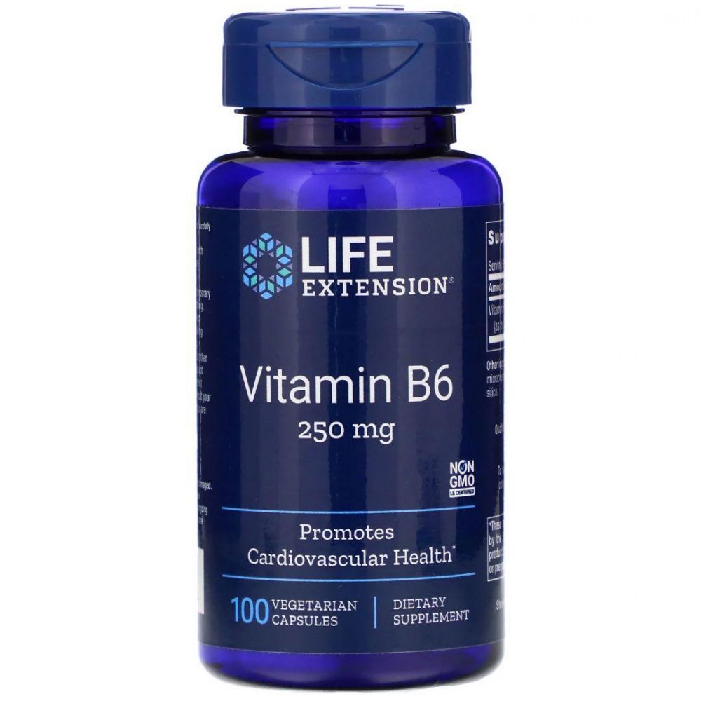 Витамин В6 (пиридоксин), Vitamin B6, Life Extension, 250 мг, 100 капс.