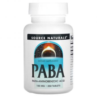 ПАБК (пара-амінобензойна кислота), PABA, Source Naturals, 100 мг, 250 таблеток