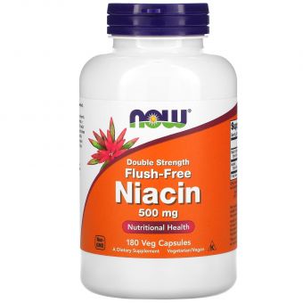 Ниацин (Витамин В3), Flush-Free Niacin, Now Foods, без покраснения, 500 мг, 180 вегетарианских капсул