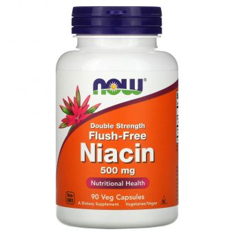 Ніацин (Вітамін В3), Flush-Free Niacin, Now Foods, без почервоніння, 500 мг, 90 вегетаріанських капсул