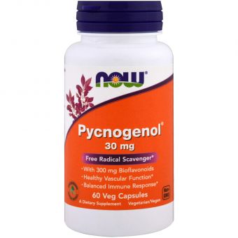 Пикногенол, Pycnogenol, Now Foods, 30 мг, 60 вегетарианских капсул.