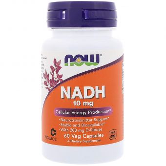 Никотинамидадениндинуклеотид, NADH, Now Foods, 10 мг, 60 вегетарианских капсул