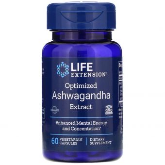  Ашваганда, Ashwagandha, Life Extension, экстракт, 60 капсул