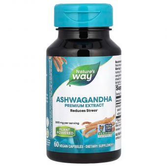 Ашваганда, Ashwagandha, Nature's Way, преміум екстракт, 500 мг, 60 веганських капсул