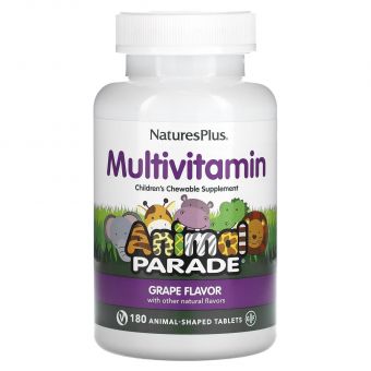 Вітаміни для дітей, Multi-Vitamin and Mineral, Nature's Plus, Animal Parade, смак винограду, 180 тварин