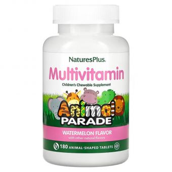 Витамины для детей, Multi-Vitamin and Mineral, Nature's Plus, Animal Parade, вкус арбуза, 180 жевательных конфет в форме животных