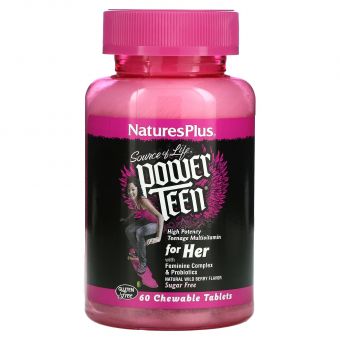 Вітаміни для дівчаток, Power Teen For Her, Nature's Plus, Source of Life, ягідний смак, 60 таблеток