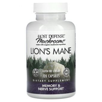 Їжовик Гребінчастий, Lion's Mane, Fungi Perfecti, Host Defense, підтримка пам'яті та нервів, 120 вегетаріанських капсул