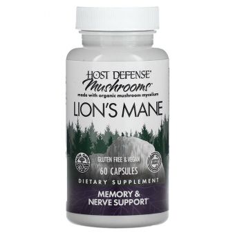 Ежовик Гребенчатый, Lion's Mane, Fungi Perfecti, Host Defense, поддержка памяти и нервов, 60 вегетарианских капсул