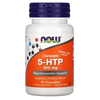 5-HTP (5-гидрокситриптофан), 5-HTP, Now Foods, цитрусовый вкус, 100 мг, 90 жевательных таблеток