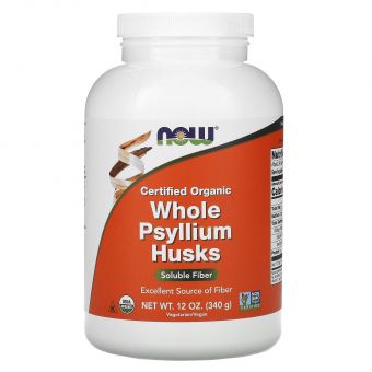 Подорожник органический, Whole Psyllium Husks, Now Foods, цельная шелуха, 340 г