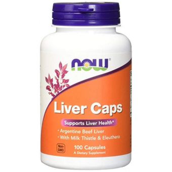 Поддержка печени, Liver Caps, Now Foods, с порошком говяжьей печени, 100 капсул