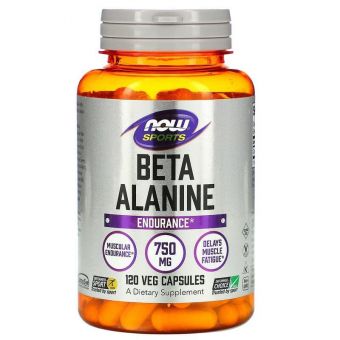  Бета-аланин, Beta-Alanine, Now Foods, Sports, для выносливости, 750 мг, 120 вегетарианских капсул