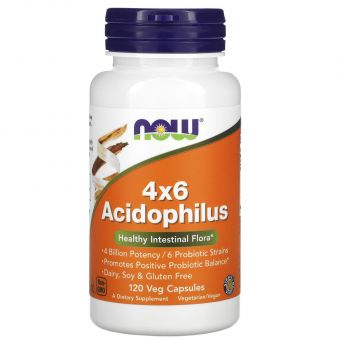 Пробиотики, 4x6 Acidophilus, Now Foods, 120 растительных капсул