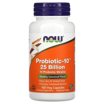 Пробіотики-10, Probiotic-10, Now Foods, 25 млрд, 100 рослинних капсул