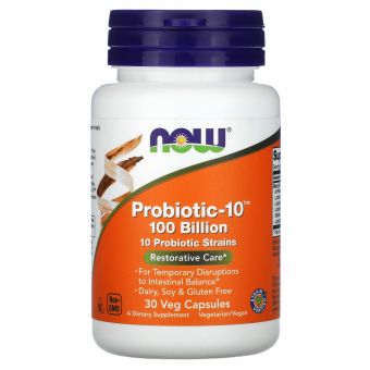 Пробиотики-10, Probiotic-10, Now Foods, 100 млрд, 30 растительных капсул