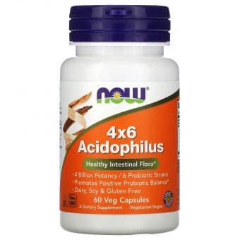 Пробиотики, 4x6 Acidophilus, Now Foods, 60 растительных капсул