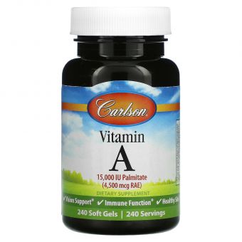 Витамин А, Vitamin A, Carlson, 15000 МЕ, 240 гелевых капсул