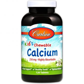 Жувальний кальцій для дітей, Kid's Chewable Calcium, Carlson, ваніль, 250 мг, 120 таблеток