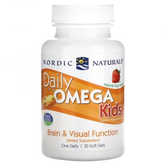 Рыбий жир для детей, Daily Omega Kids, Nordic Naturals, 1 в день, фруктовый вкус, 30  капсул