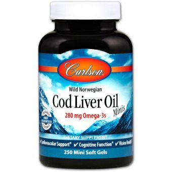 Норвезький риб'ячий жир, Cod Liver Oil, Carlson, 250 міні гелевих капсул