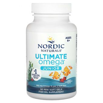 Рыбий жир детей от 6 до 12 лет, Ultimate Omega, Nordic Naturals, клубника, 340 мг, 90 гелевых мини капсул