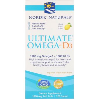 Рыбий жир омега-Д3 (лимон), Ultimate Omega-D3, Nordic Naturals, 1000 мг, 120 капсул