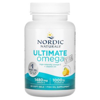 Экстра Омега-3, Ultimate Omega Xtra, Nordic Naturals, лимон, 1000 мг, 60 капсул