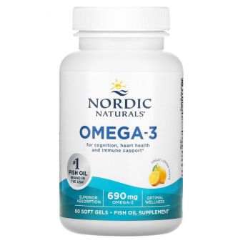 Очищенный рыбий жир (лимон), Omega-3, Nordic Naturals, 690 мг, 60 капсул