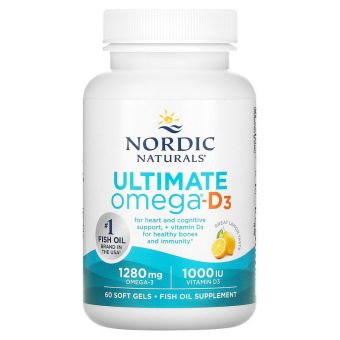 Рыбий жир омега Д3 (лимон), Ultimate Omega-D3, Nordic Naturals, лимон, 1000 мг, 60 капсул