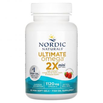 Рыбий жир мини (клубника), Ultimate Omega 2X, Nordic Naturals, 1120 мг, 60 гелей