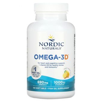 Рыбий жир омега-Д3 (лимон), Omega-3D, Nordic Naturals, 1000 мг, 120 капсул