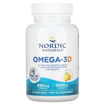 Риб'ячий жир омега-3Д (лимон), Omega-3D, Nordic Naturals, 1000 мг, 60 капсул