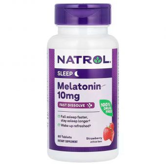 Мелатонін швидкого вивільнення (смак полуниці), Melatonin, Natrol, 10 мг, 60 таблеток