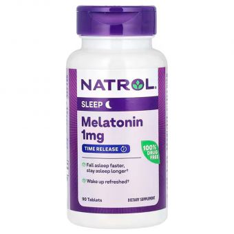 Мелатонин, Melatonin, Natrol, замедленного высвобождения, 1 мг, 90 таблеток 