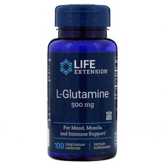  Глютамин, L-Glutamine, Life Extension, 500 мг, 100 капсул