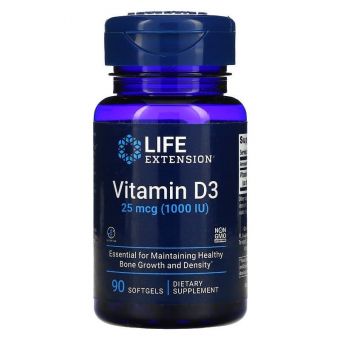 Витамин Д-3, Vitamin D3, Life Extension, 1000 МЕ, 90 капсул