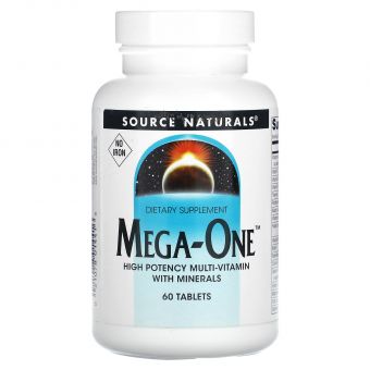 Мультивитамины без железа, Mega-One, Source Naturals, по 1 в день, 60 таблеток