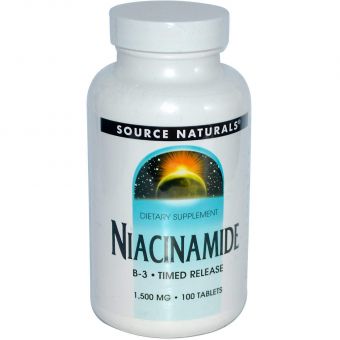 Ниацинамид (В3), Niacinamide, B-3, Source Naturals, 1500 мг, 100 таб.