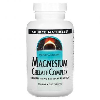 Магній хелат, Magnesium Chelate, Source Naturals, 100 мг, 250 таб.