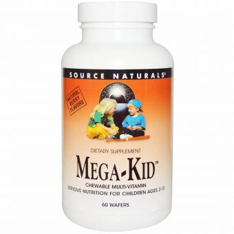 Витамины и минералы для детей, Mega-Kid, Source Naturals, вкус ягод, 60 жевательных таблеток