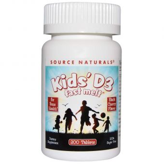 Вітамін D3 для дітей, Kids 'D3, Source Naturals, швидкорозчинні, смак ягід, 200 таб.